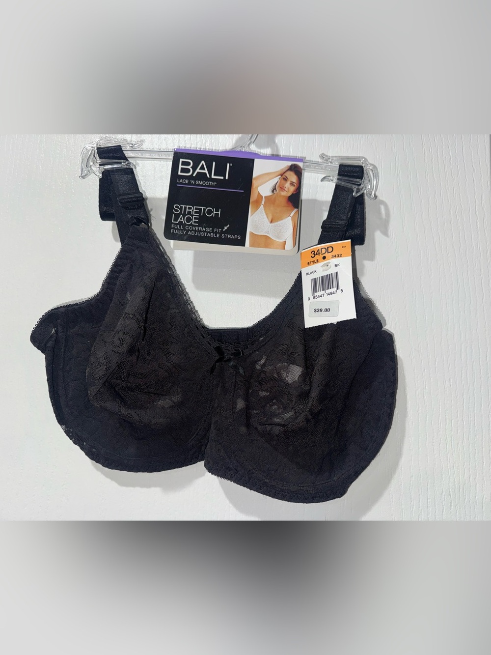 Bali Stretch Lace Full-Coverage Bra in Black